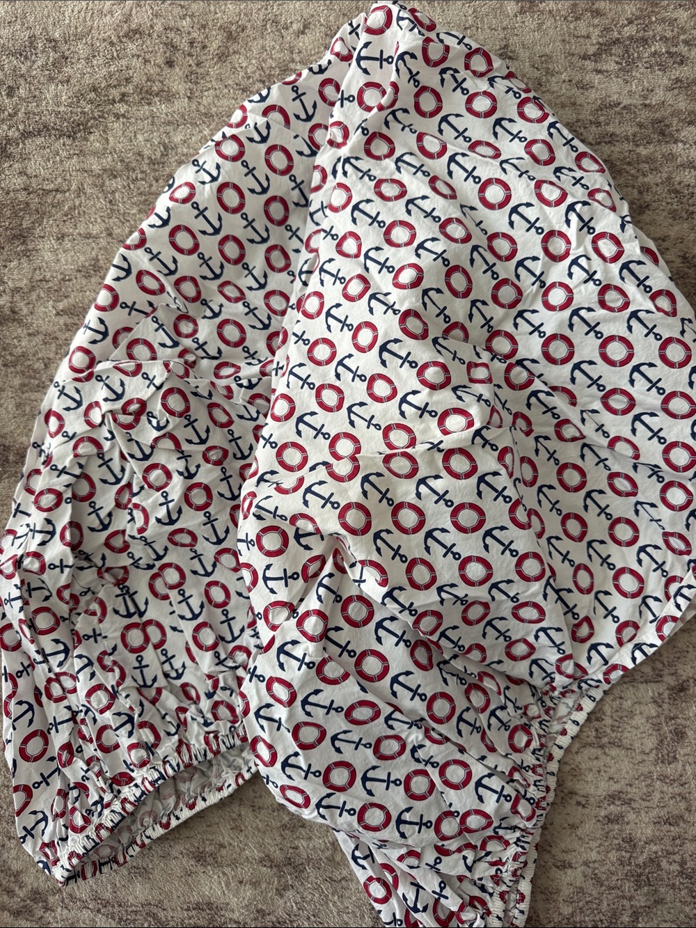 Pottery Barn Kids White Fitted Sheet with Red & Navy Anchor Print